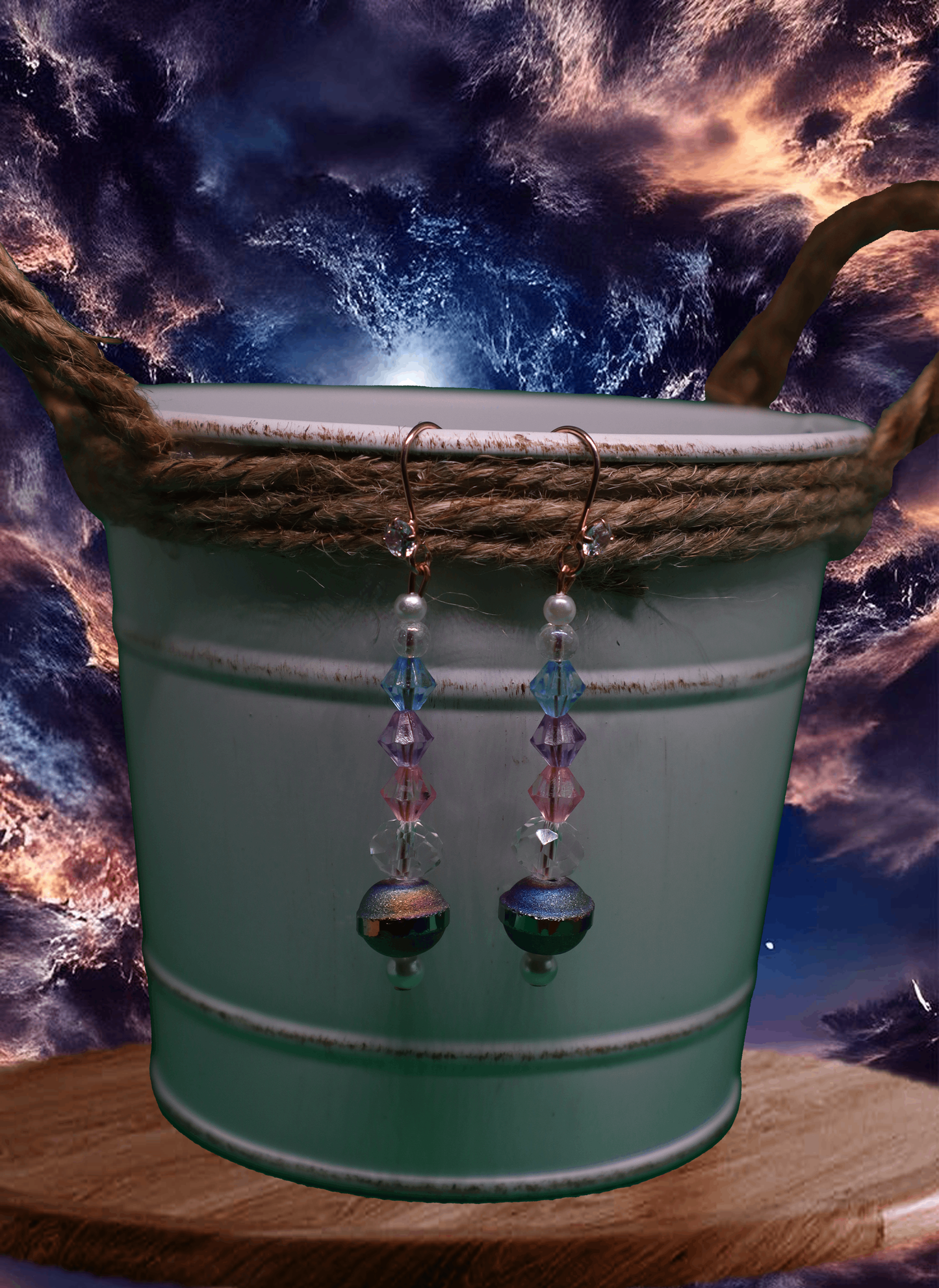 Space-Themed Crystal & Pearl Dangle Earrings by When The Sun Doth Sleep