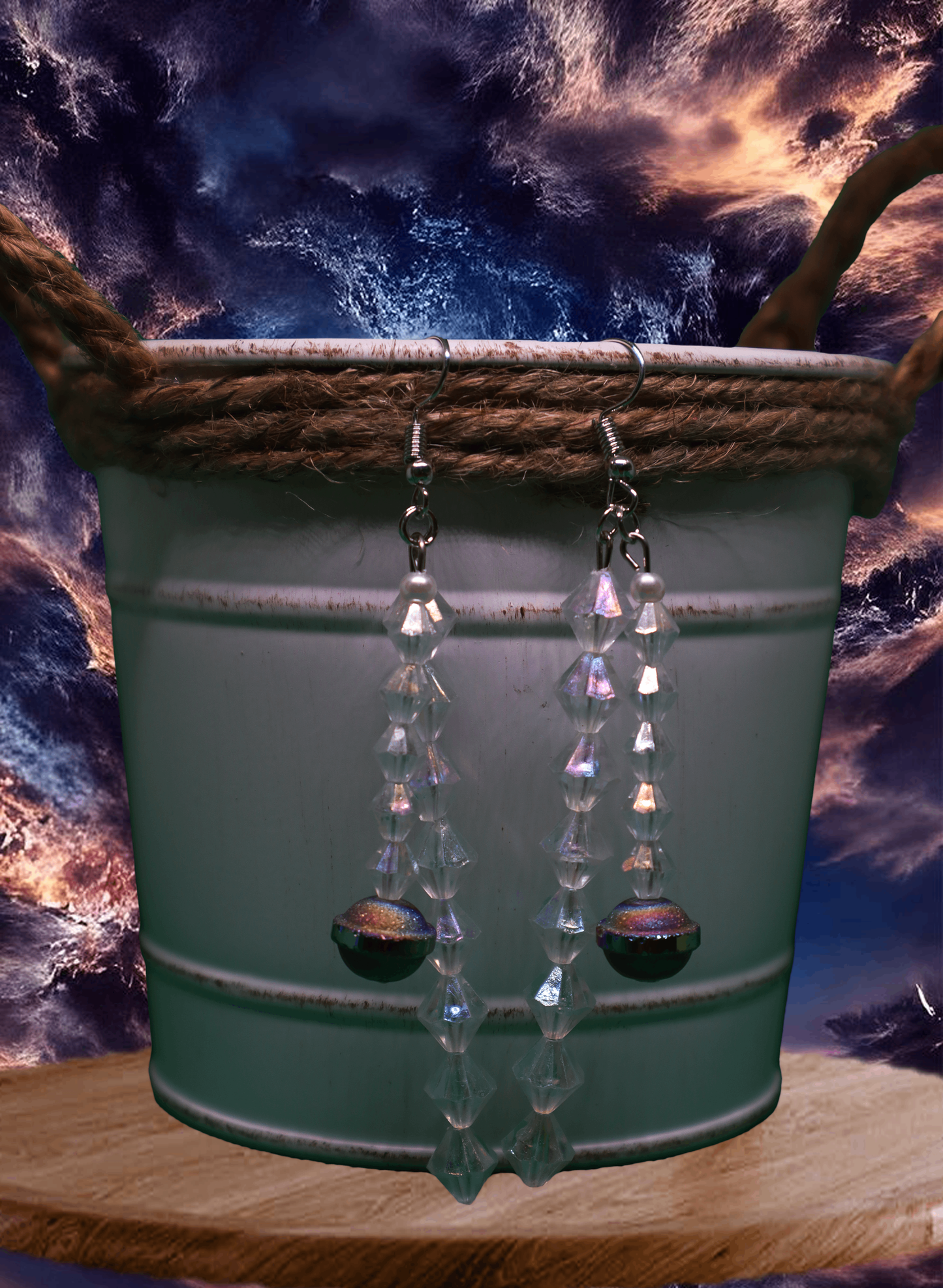 Two-Drop Space Themed Earrings with Clear Crystals by When The Sun Doth Sleep