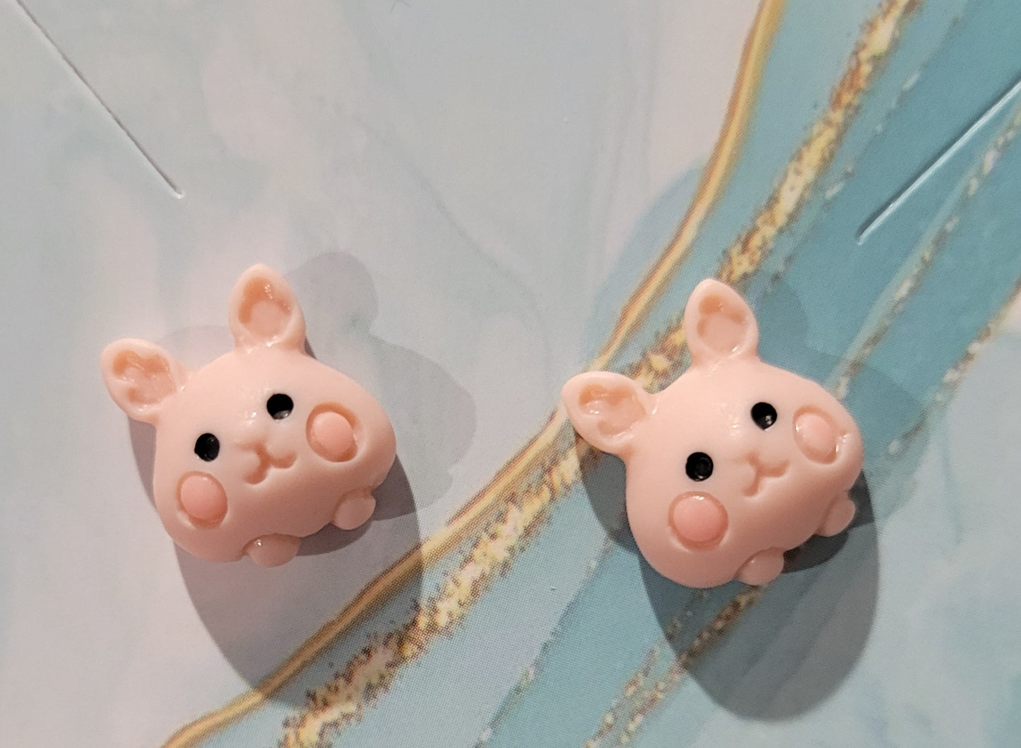 Pink Bunny Head Stud Earrings by When The Sun Doth Sleep