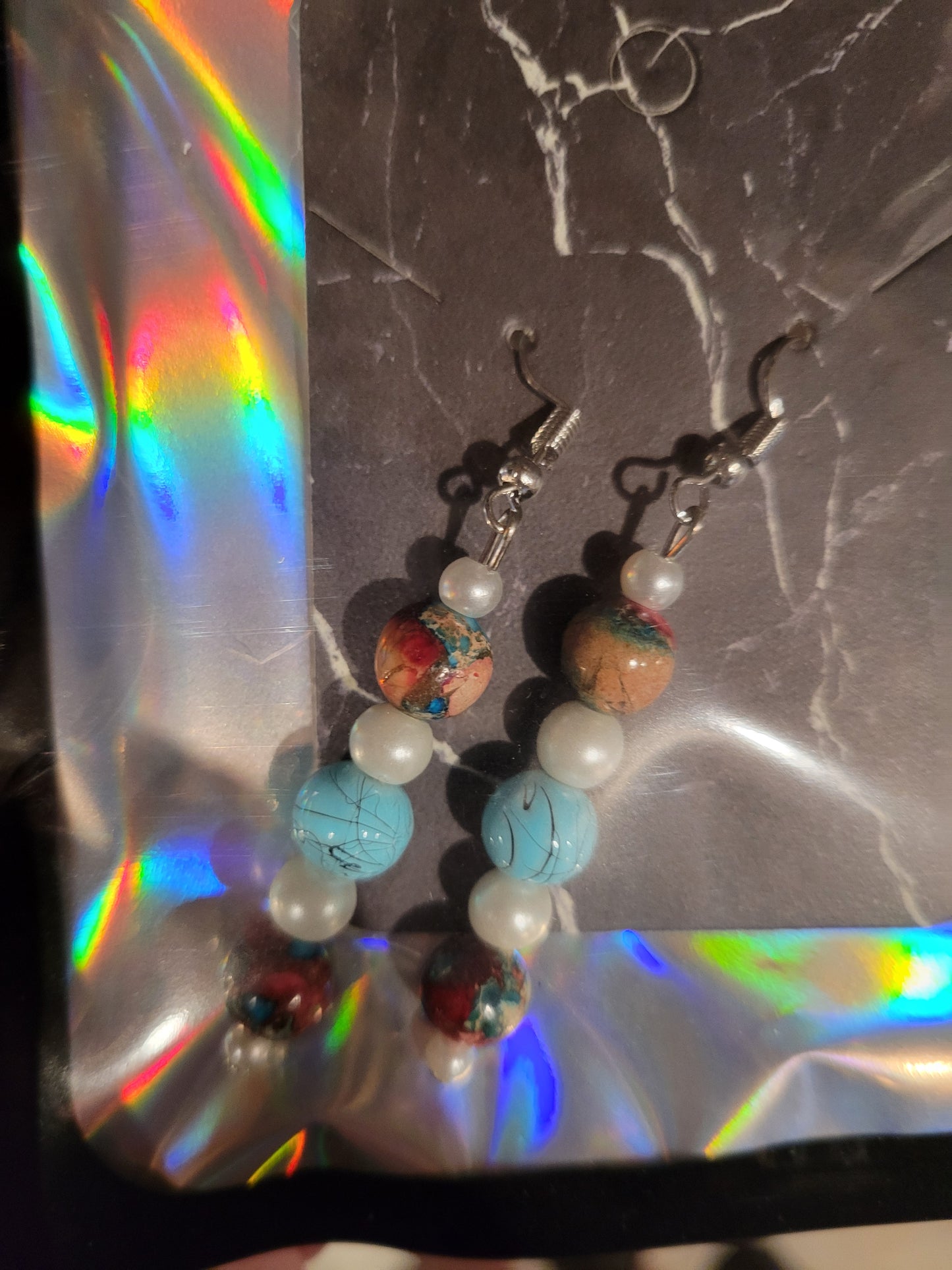 Multi-Colored Pearl Dangle Earrings by When The Sun Doth Sleep