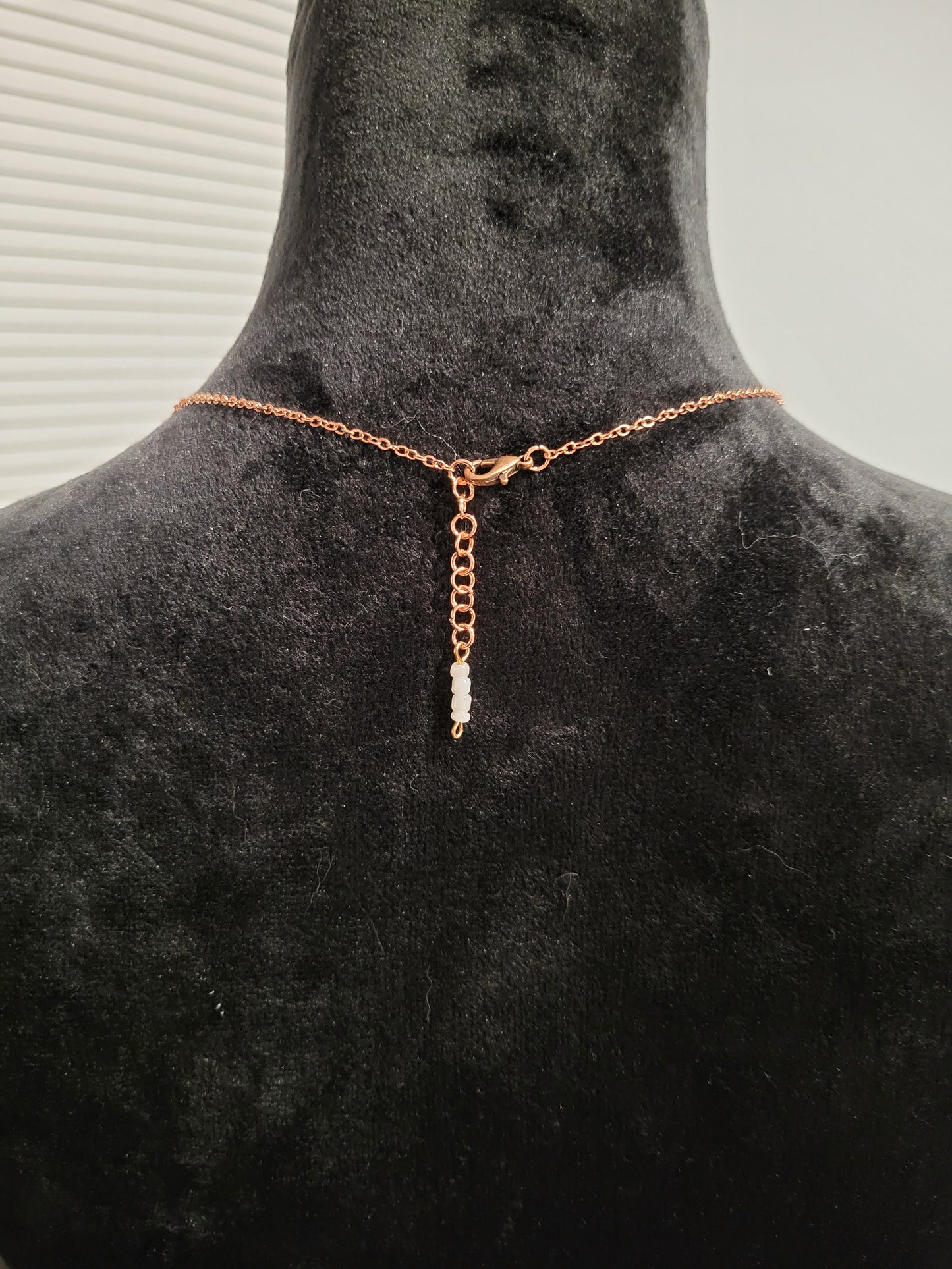 Teal & White Beaded Rose Gold Necklace by When The Sun Doth Sleep