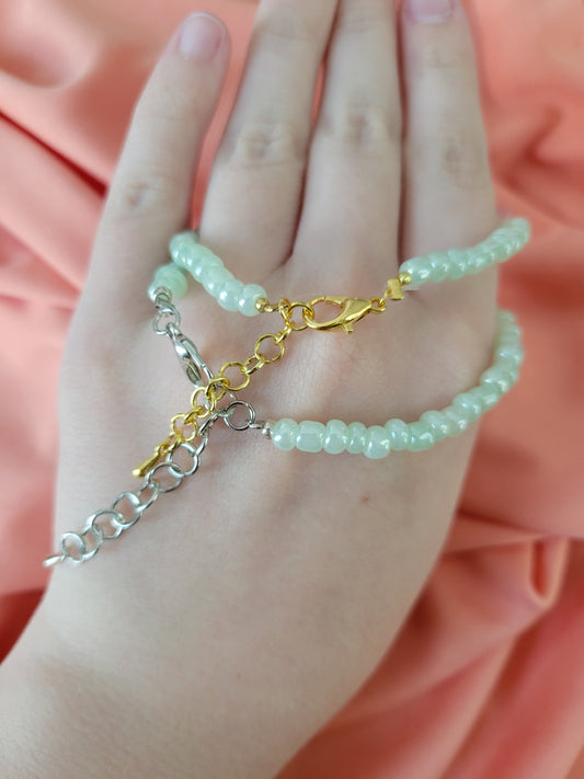 Light Mint Beaded Bracelet by When The Sun Doth Sleep