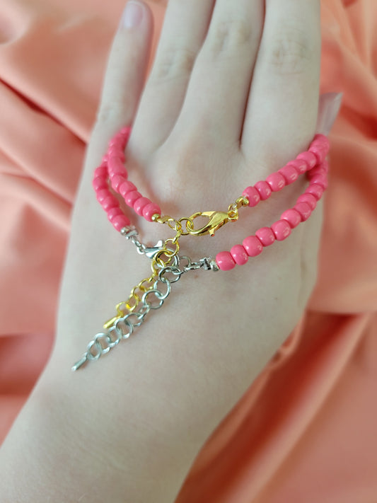 Hot Pink Beaded Bracelet by When The Sun Doth Sleep