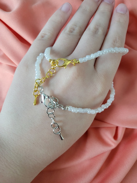 White Beaded Bracelet by When The Sun Doth Sleep