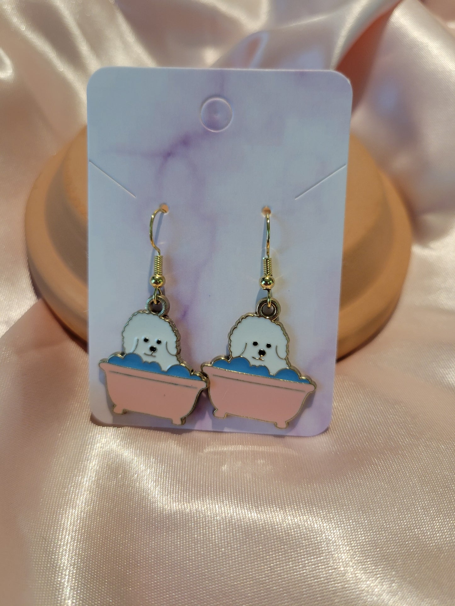 Bathtub Pup Dangle Earrings by When The Sun Doth Sleep