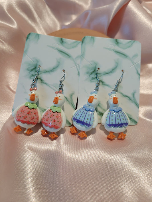 Dressed-Up Goose Dangle Earrings by When The Sun Doth Sleep
