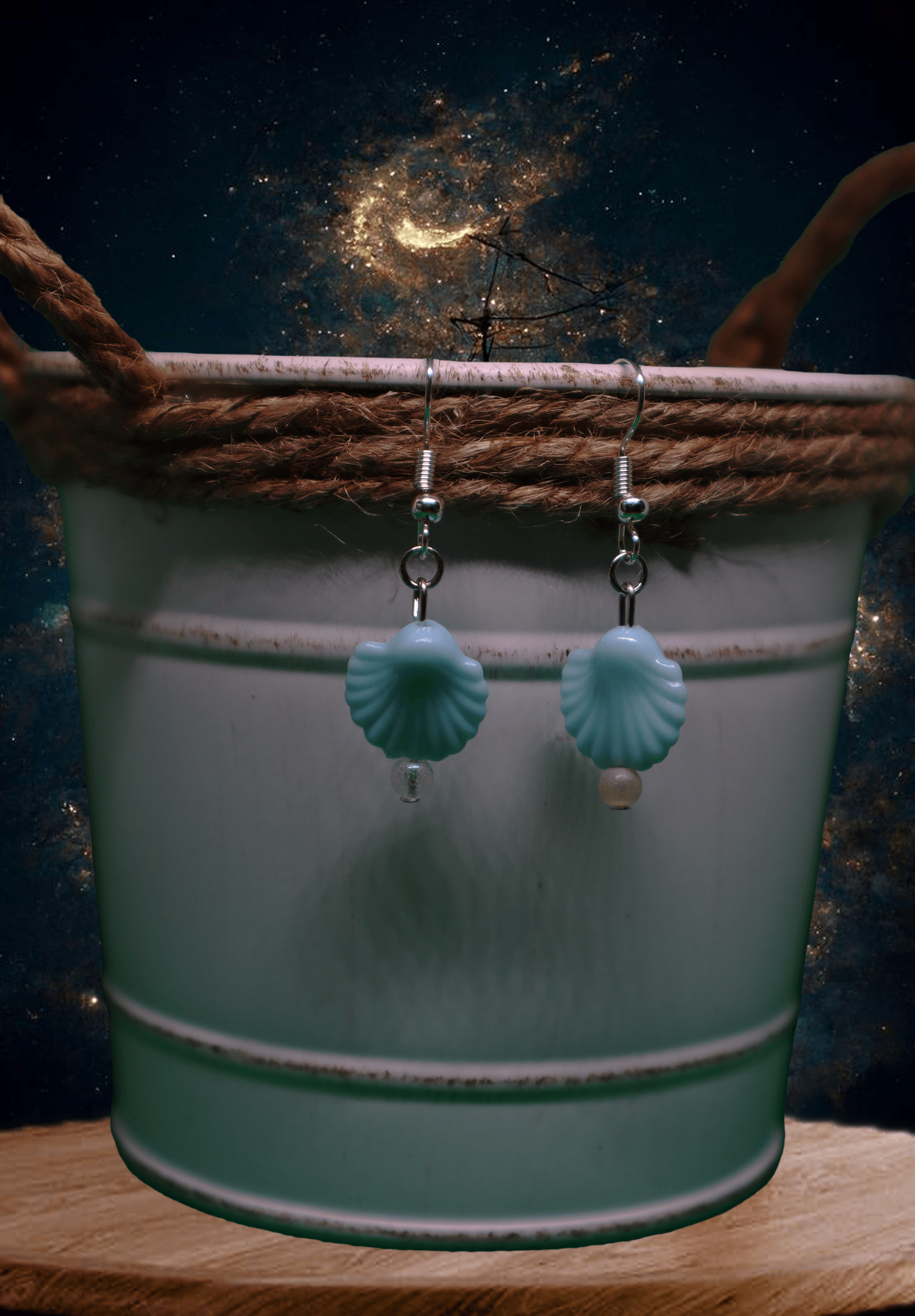Baby Blue Seashell Dangle Earrings by When The Sun Doth Sleep