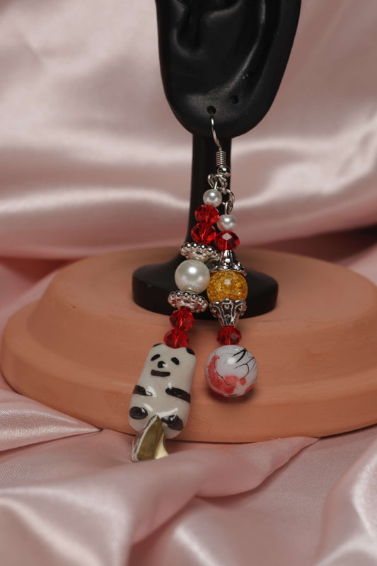 Oriental-Inspired Panda Two-Drop Earrings by When The Sun Doth Sleep