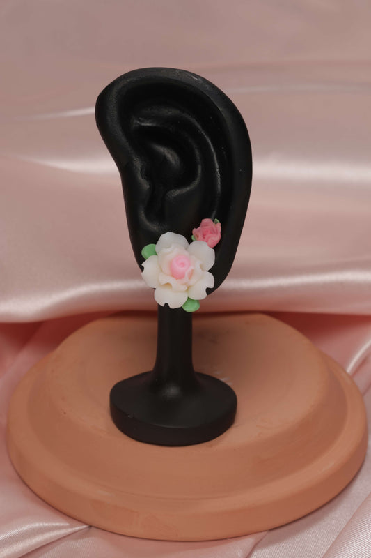 White & Hot Pink Flower Stud Earrings by When The Sun Doth Sleep