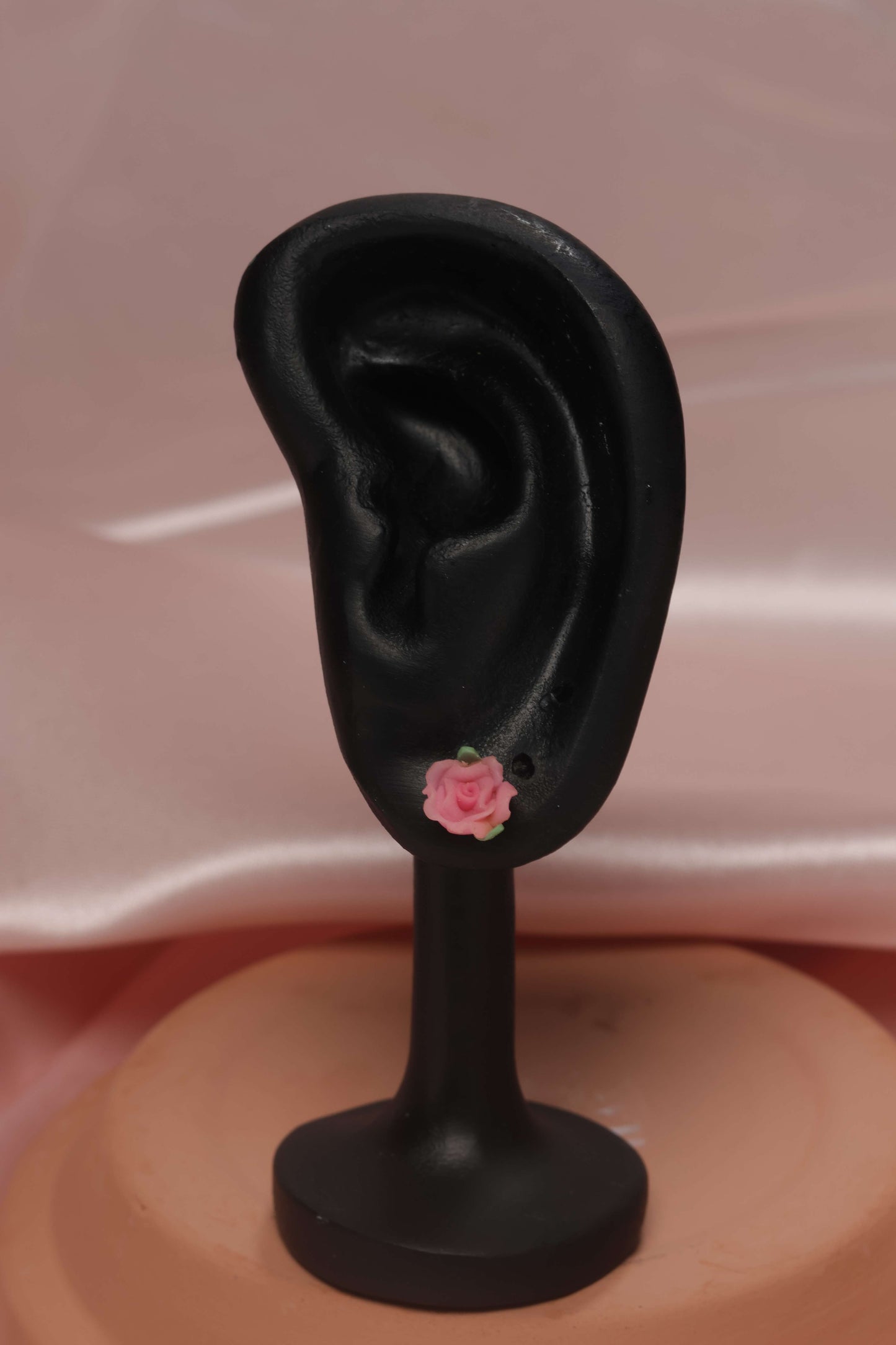 White & Hot Pink Flower Stud Earrings by When The Sun Doth Sleep