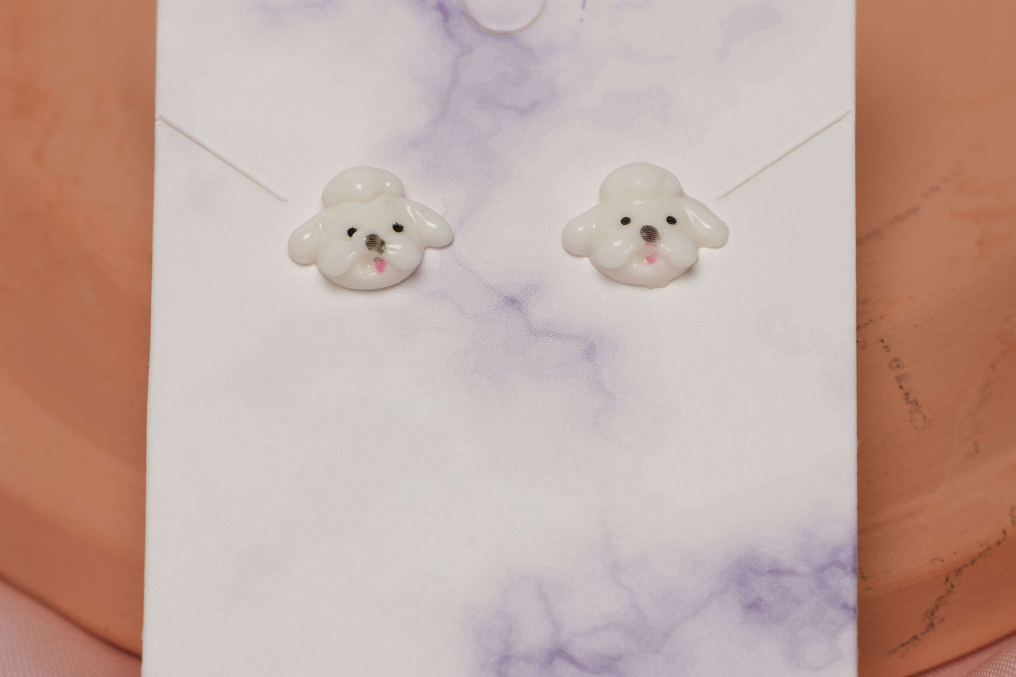 White Poodle Stud Earrings by When The Sun Doth Sleep