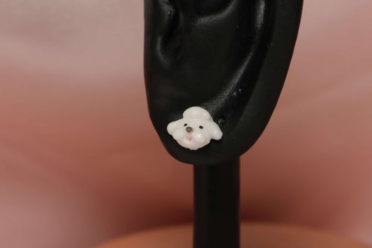 White Poodle Stud Earrings by When The Sun Doth Sleep