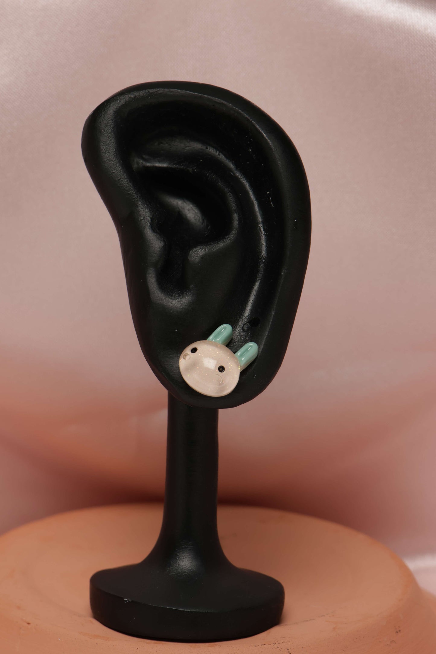 Sparkly Peach Bunny Stud Earrings by When The Sun Doth Sleep