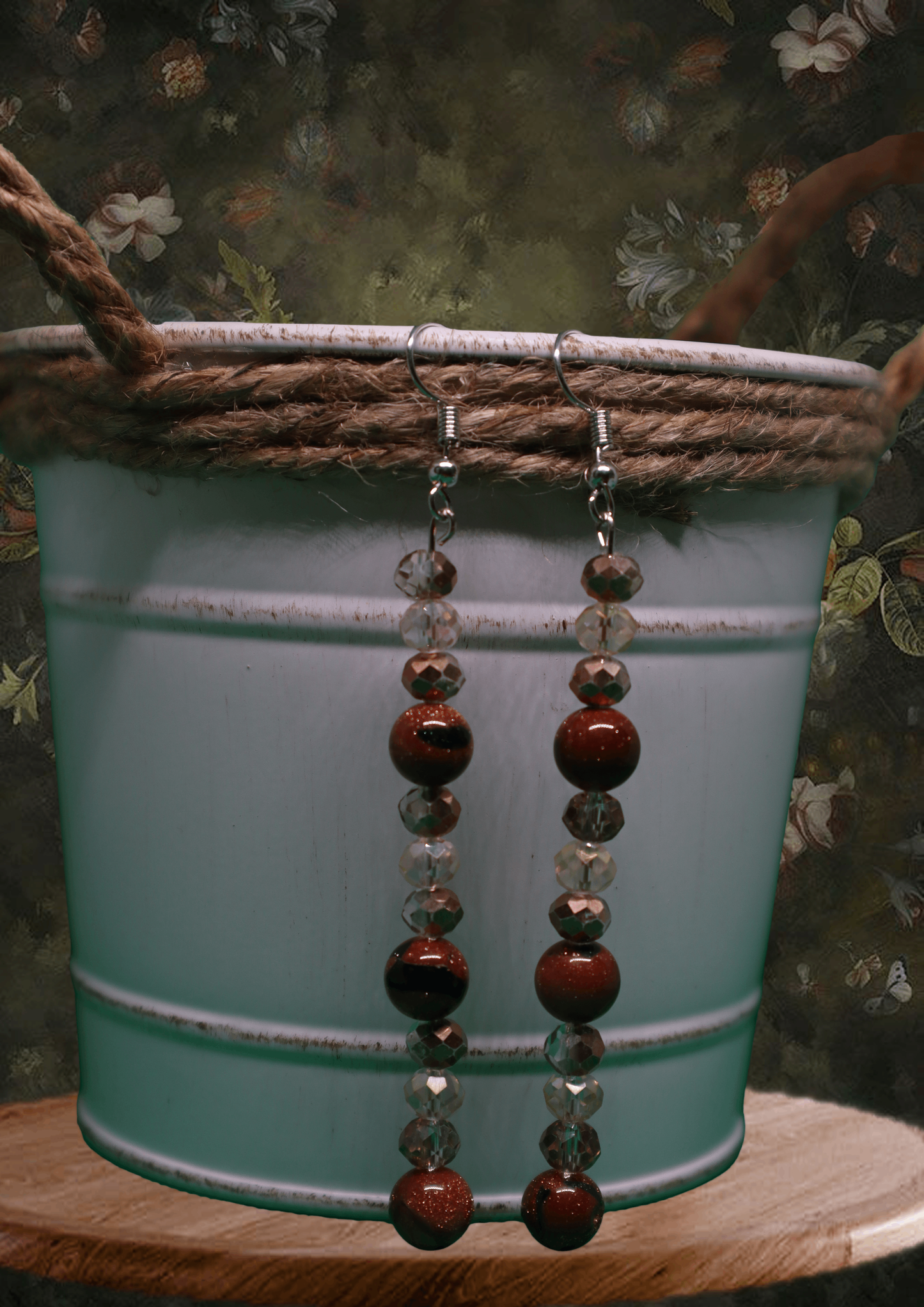 Goldstone Bead Dangle Earrings by When The Sun Doth Sleep