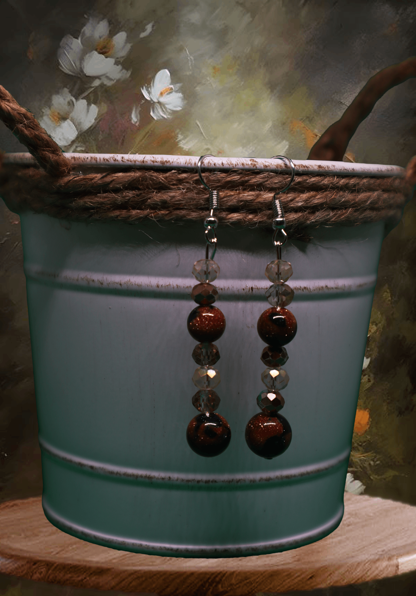 Goldstone Bead Dangle Earrings by When The Sun Doth Sleep
