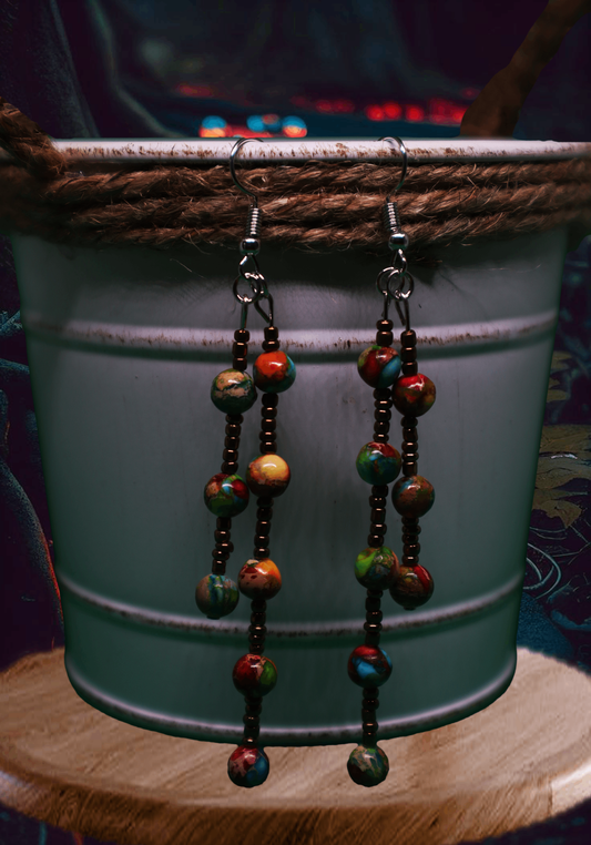 Two-Drop Multi-Colored Beaded Earrings by When The Sun Doth Sleep