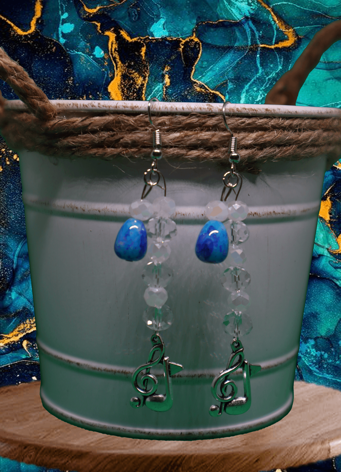 Musical Dangle Earrings with Blue Teardrop Beads by When The Sun Doth Sleep