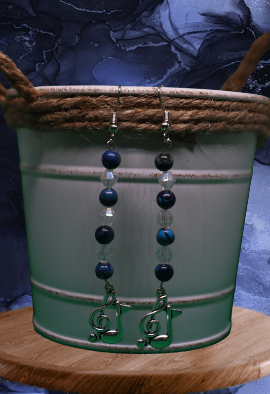 Musical Dangle Earrings with Blue Teardrop Beads by When The Sun Doth Sleep