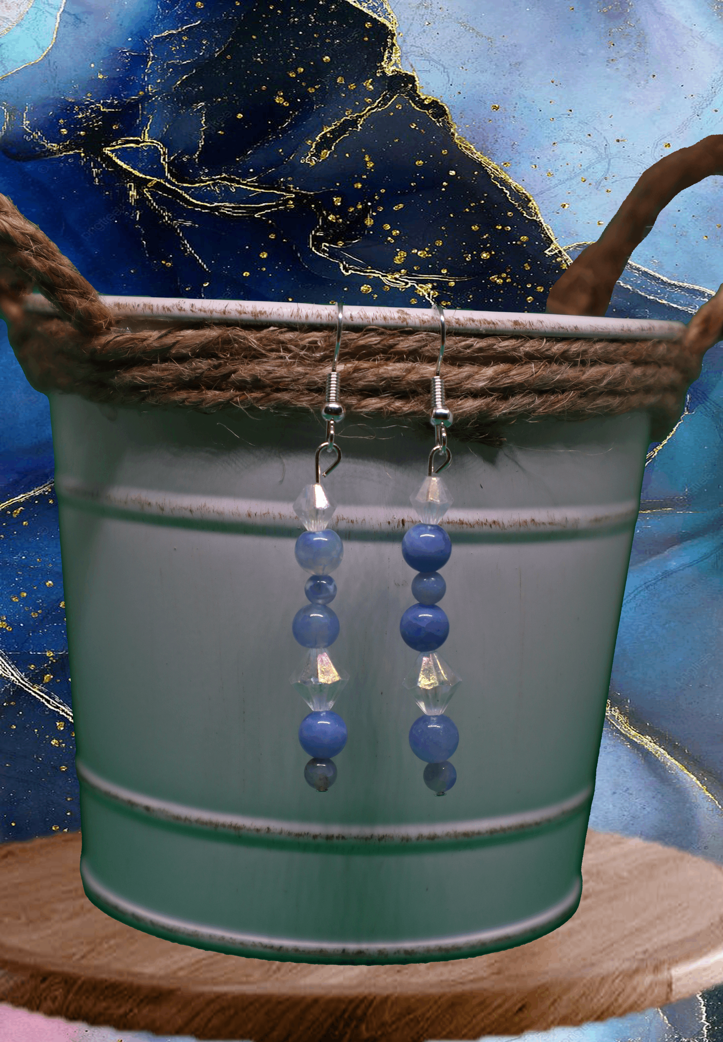 Blue Water Bead & Crystal Dangle Earrings by When The Sun Doth Sleep