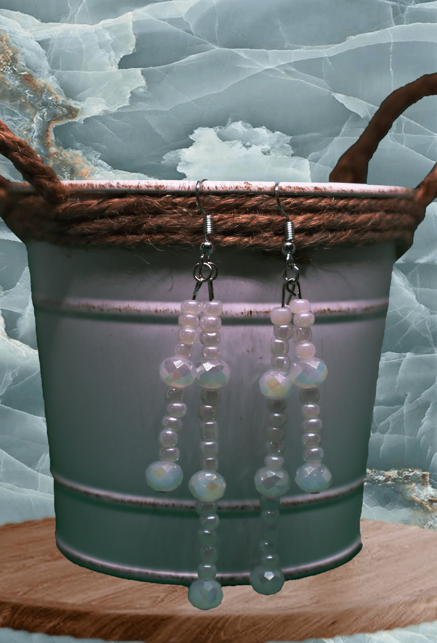 Double Drop White Dangle Earrings by When The Sun Doth Sleep