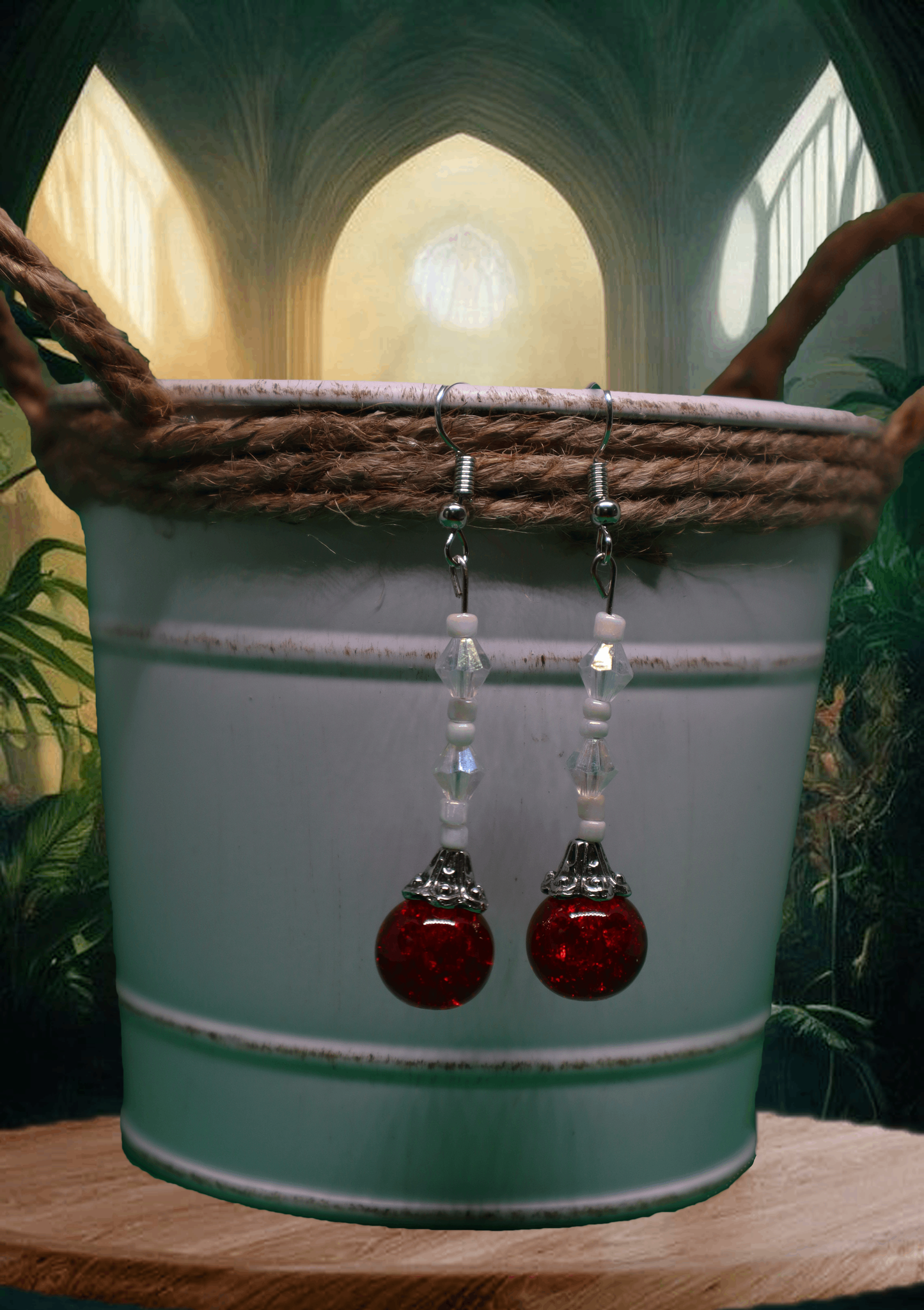 Red Bead & Crystal Dangle Earrings by When The Sun Doth Sleep