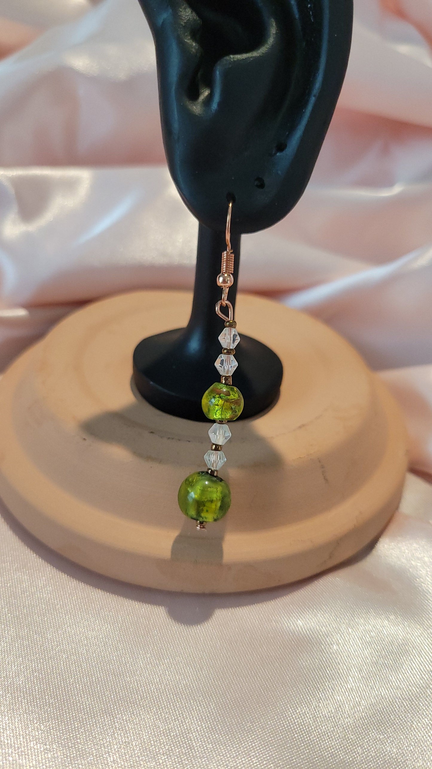 Green & Clear Beaded Dangle Earrings by When The Sun Doth Sleep