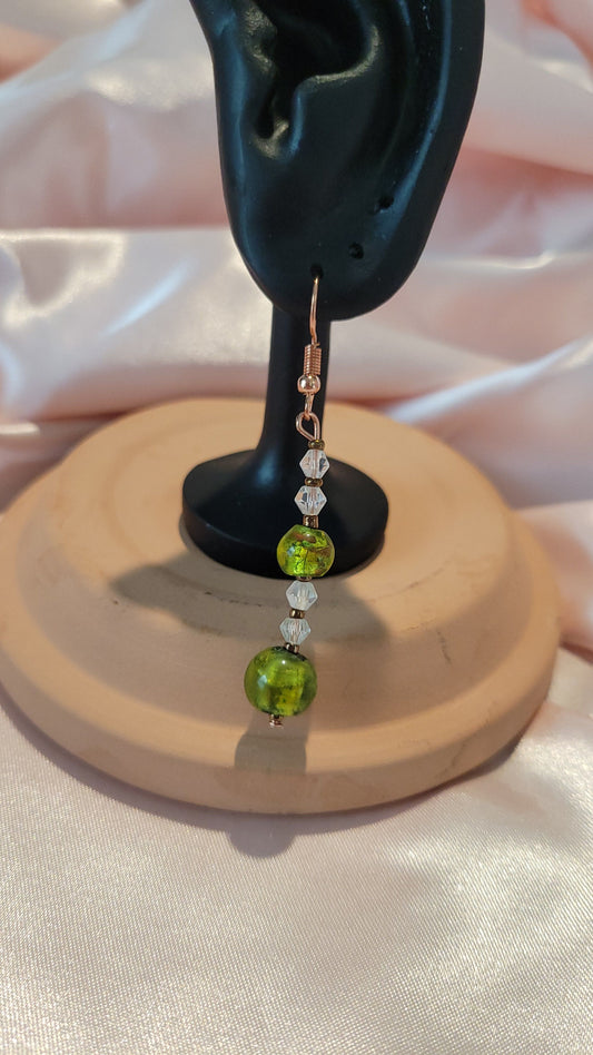Green & Clear Beaded Dangle Earrings by When The Sun Doth Sleep