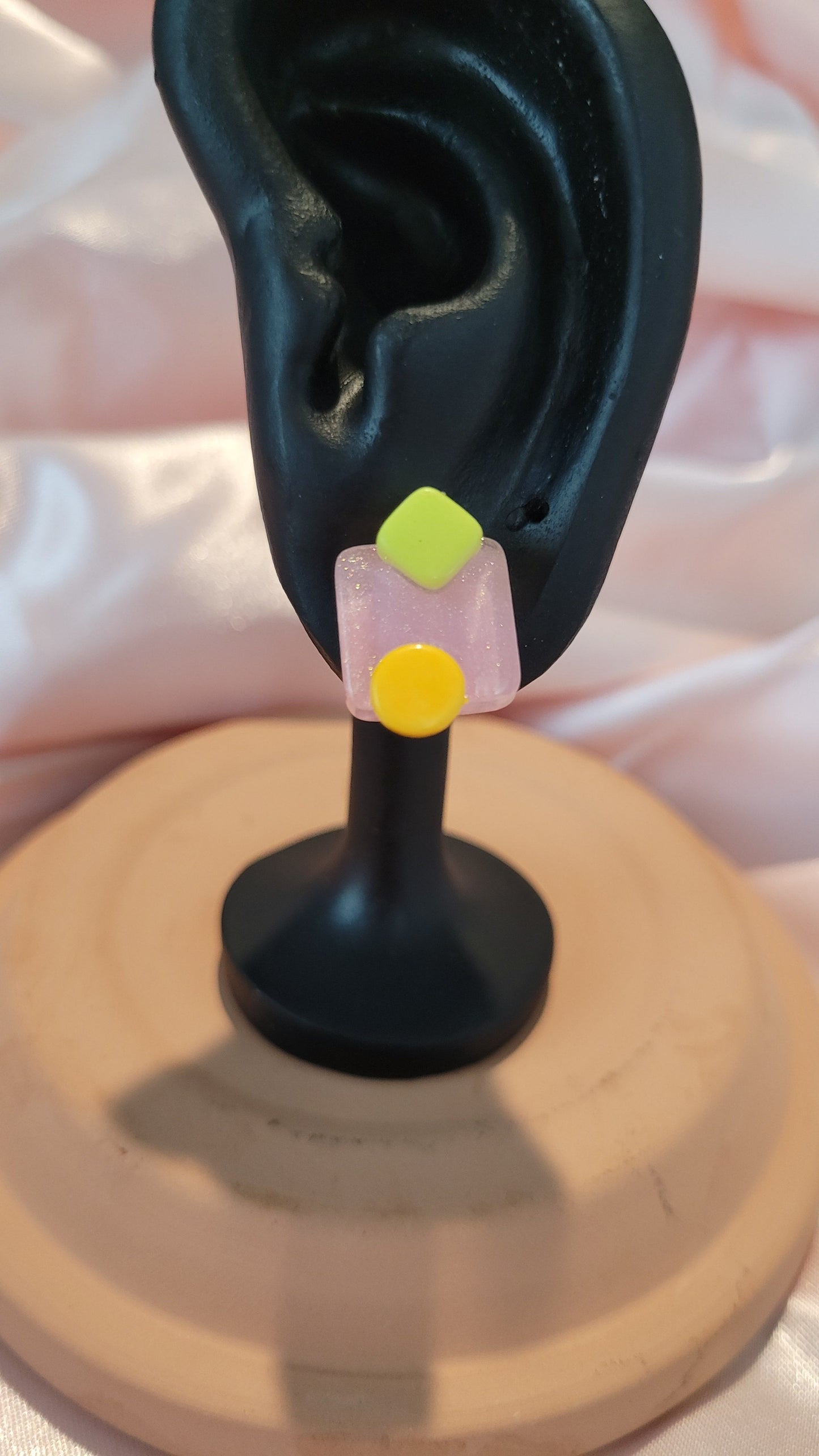 Pink & Blue Square Stud Earrings by When The Sun Doth Sleep