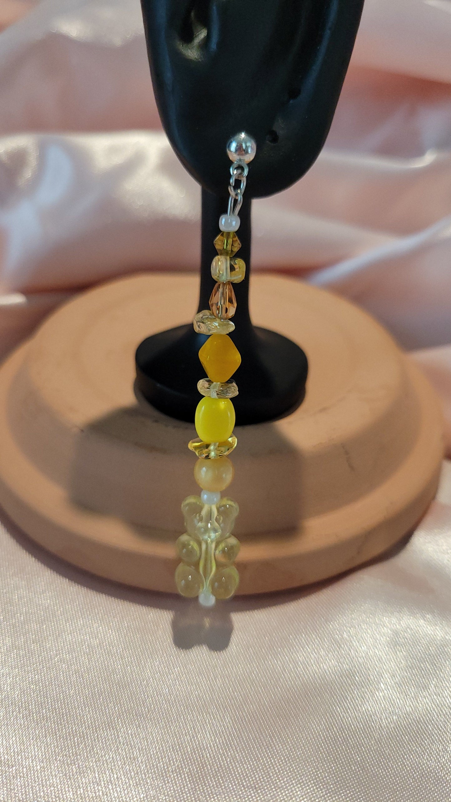 Clear & Yellow Bead Gummy Bear Dangle Earrings by When The Sun Doth Sleep