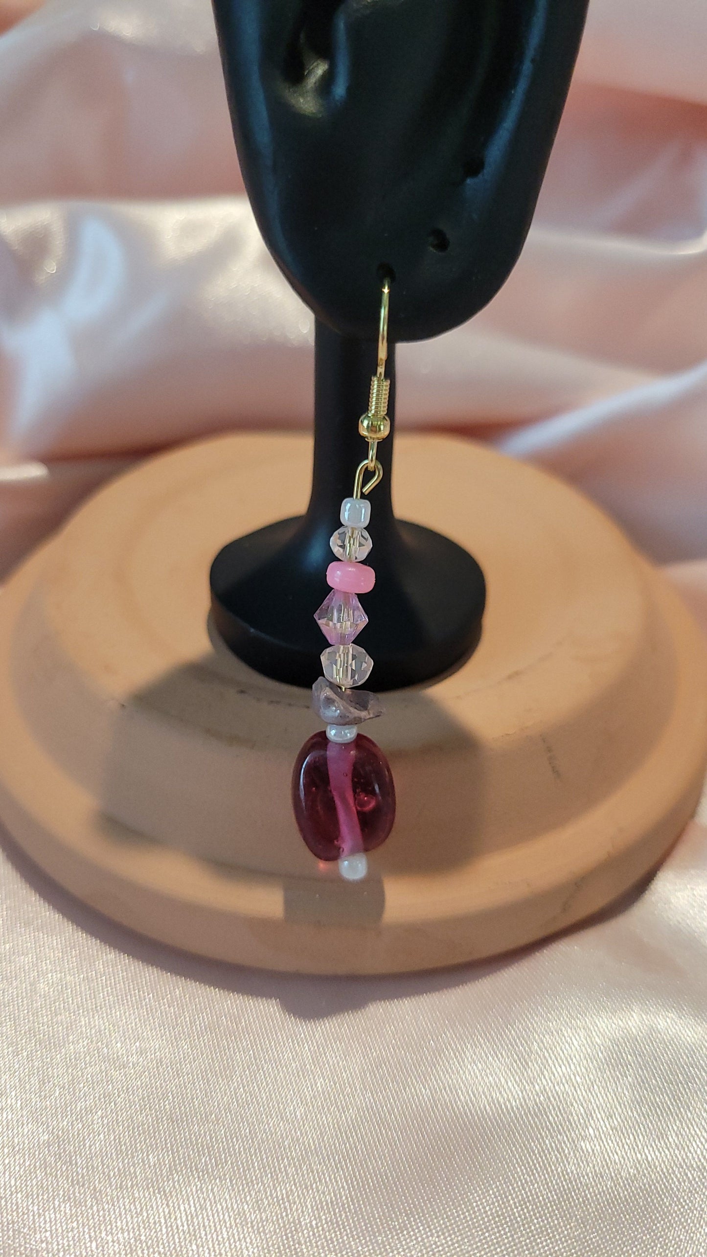 Pink & Blue Beaded Dangle Earrings (Gold) by When The Sun Doth Sleep