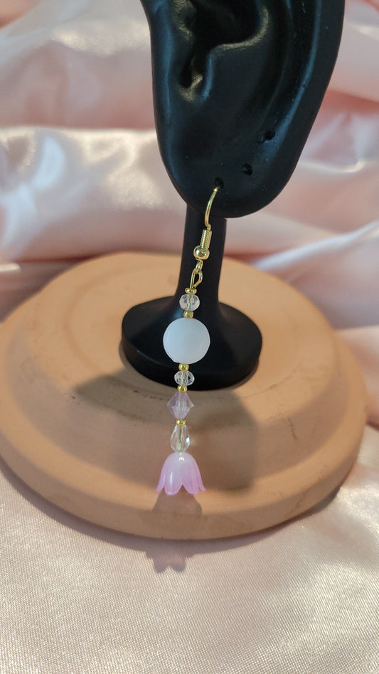 Crystal & Pink Flower Dangle Earrings by When The Sun Doth Sleep