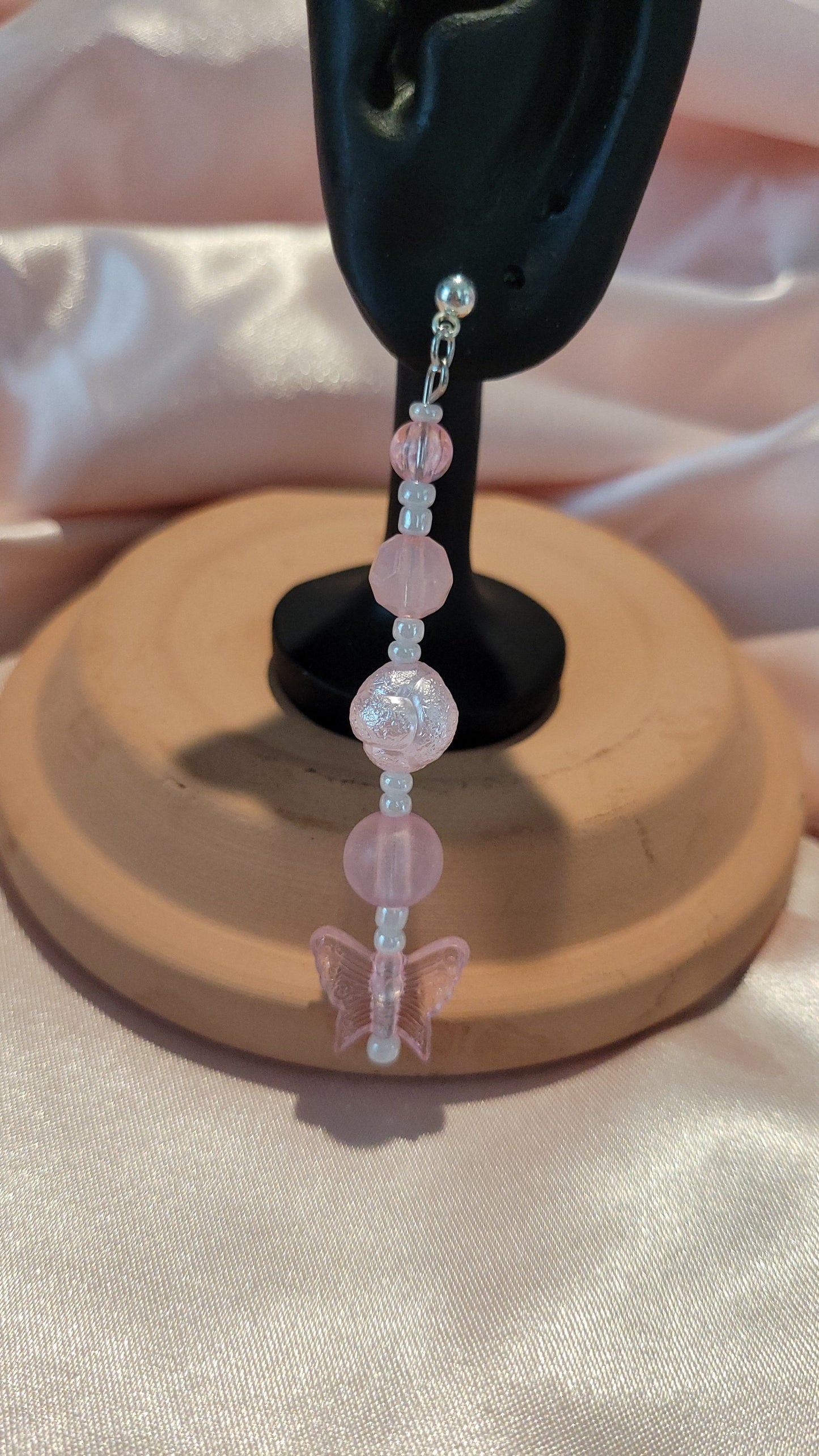 Clear & Pink Butterfly Dangle Earrings by When The Sun Doth Sleep