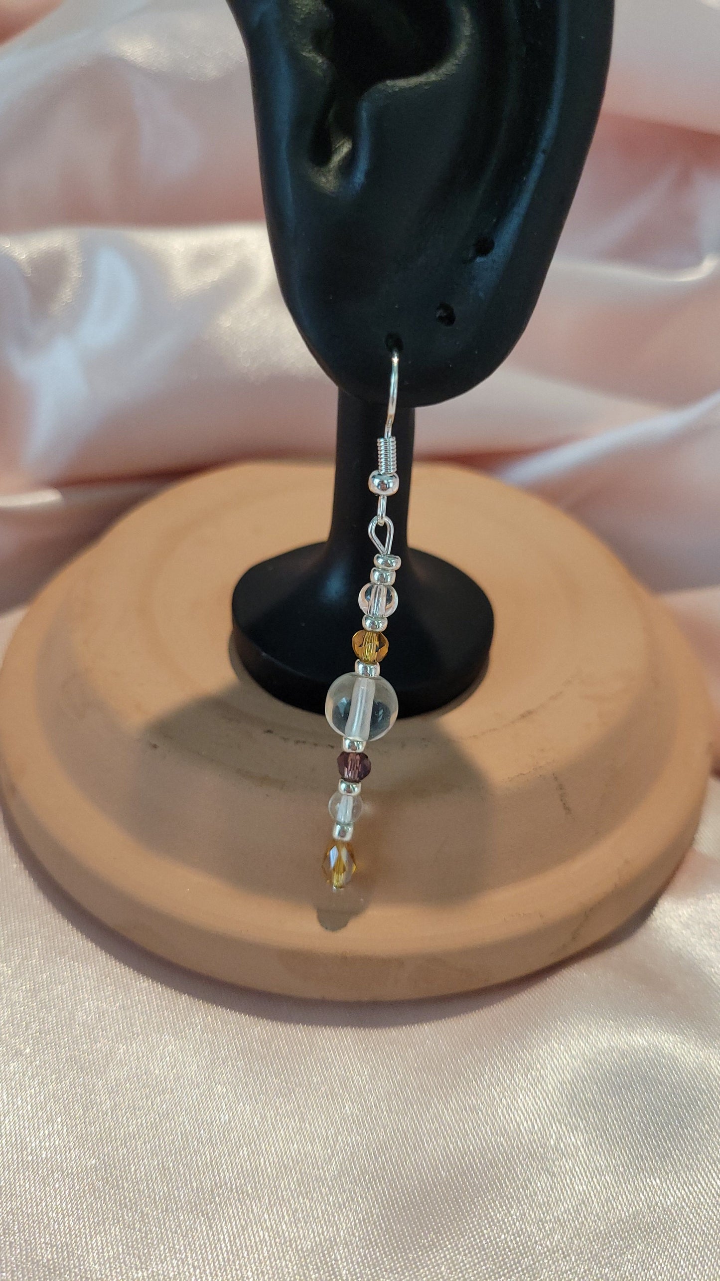 Clear, Yellow & Brown Beaded Dangle Earrings by When The Sun Doth Sleep