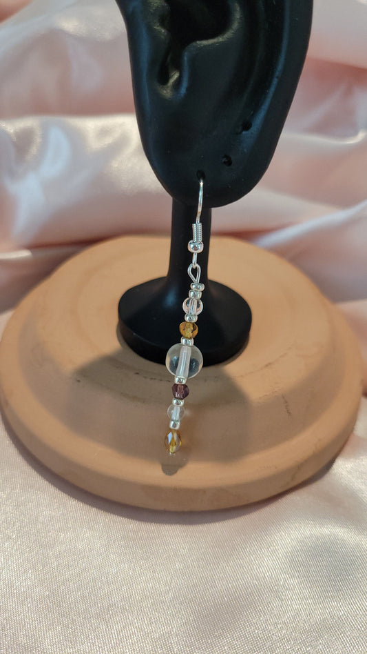 Clear, Yellow & Brown Beaded Dangle Earrings by When The Sun Doth Sleep