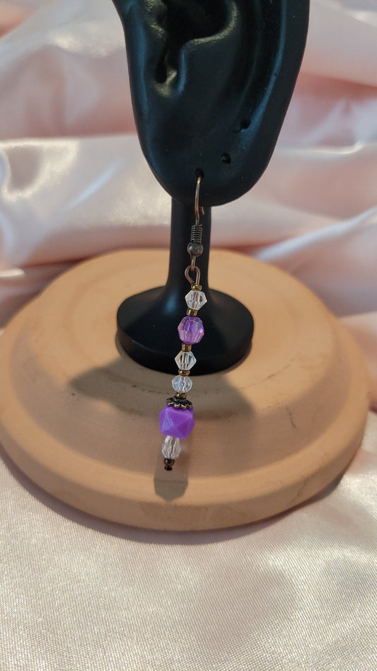 Purple & Clear Bead Dangle Earrings by When The Sun Doth Sleep