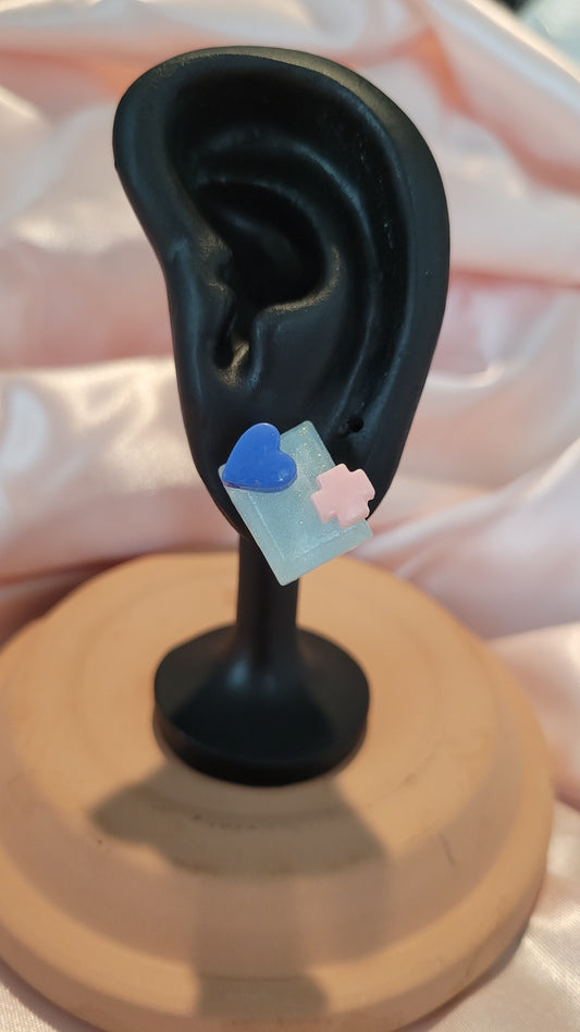 Pink & Blue Square Stud Earrings by When The Sun Doth Sleep