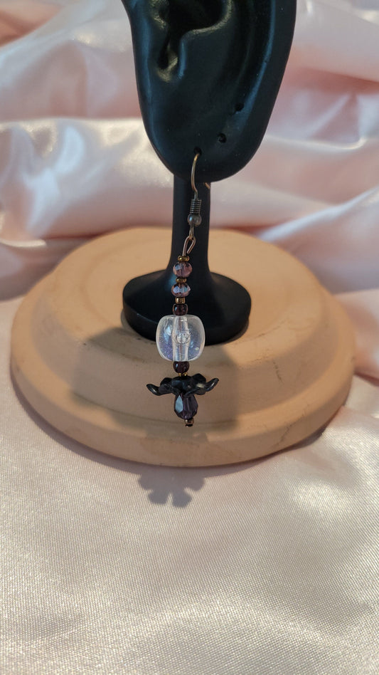 Black Flower Dangle Earrings (Dark Rose Gold) by When The Sun Doth Sleep