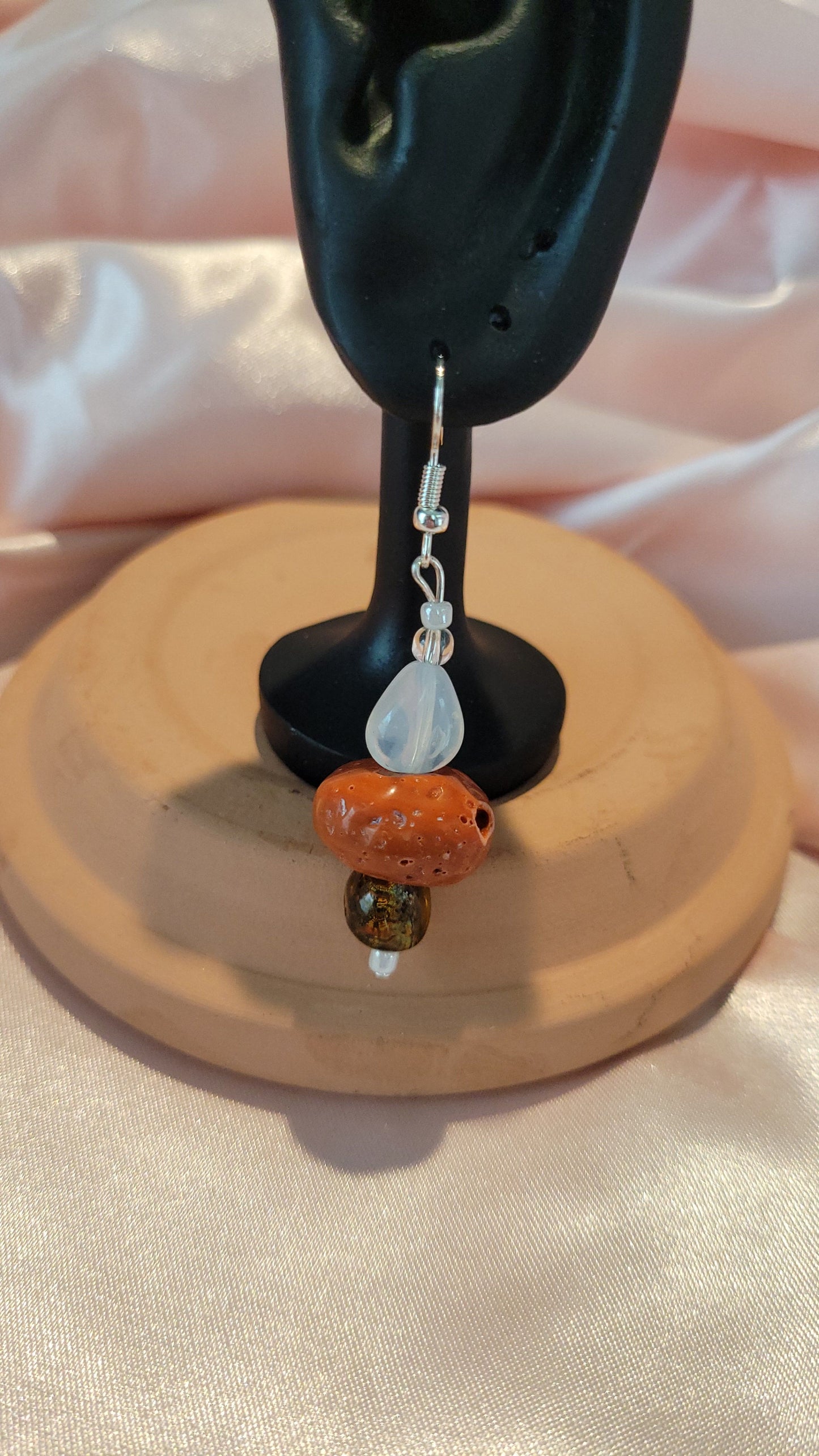 Black & Orange Beaded Dangle Earrings by When The Sun Doth Sleep