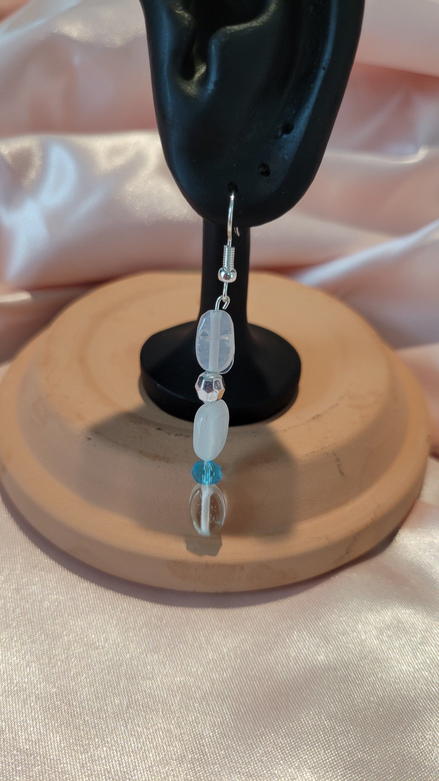 Clear, Silver & Blue Beaded Dangle Earrings by When The Sun Doth Sleep