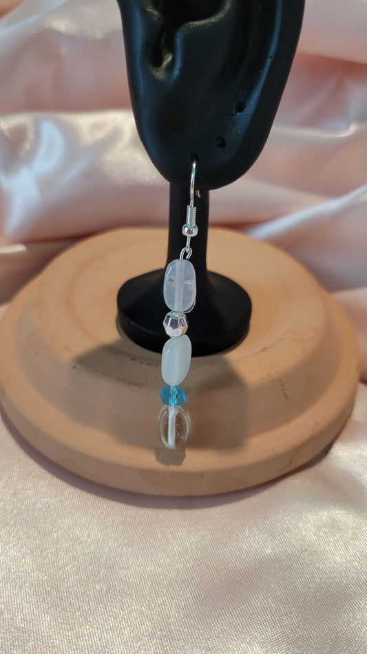 Clear, Silver & Blue Beaded Dangle Earrings by When The Sun Doth Sleep