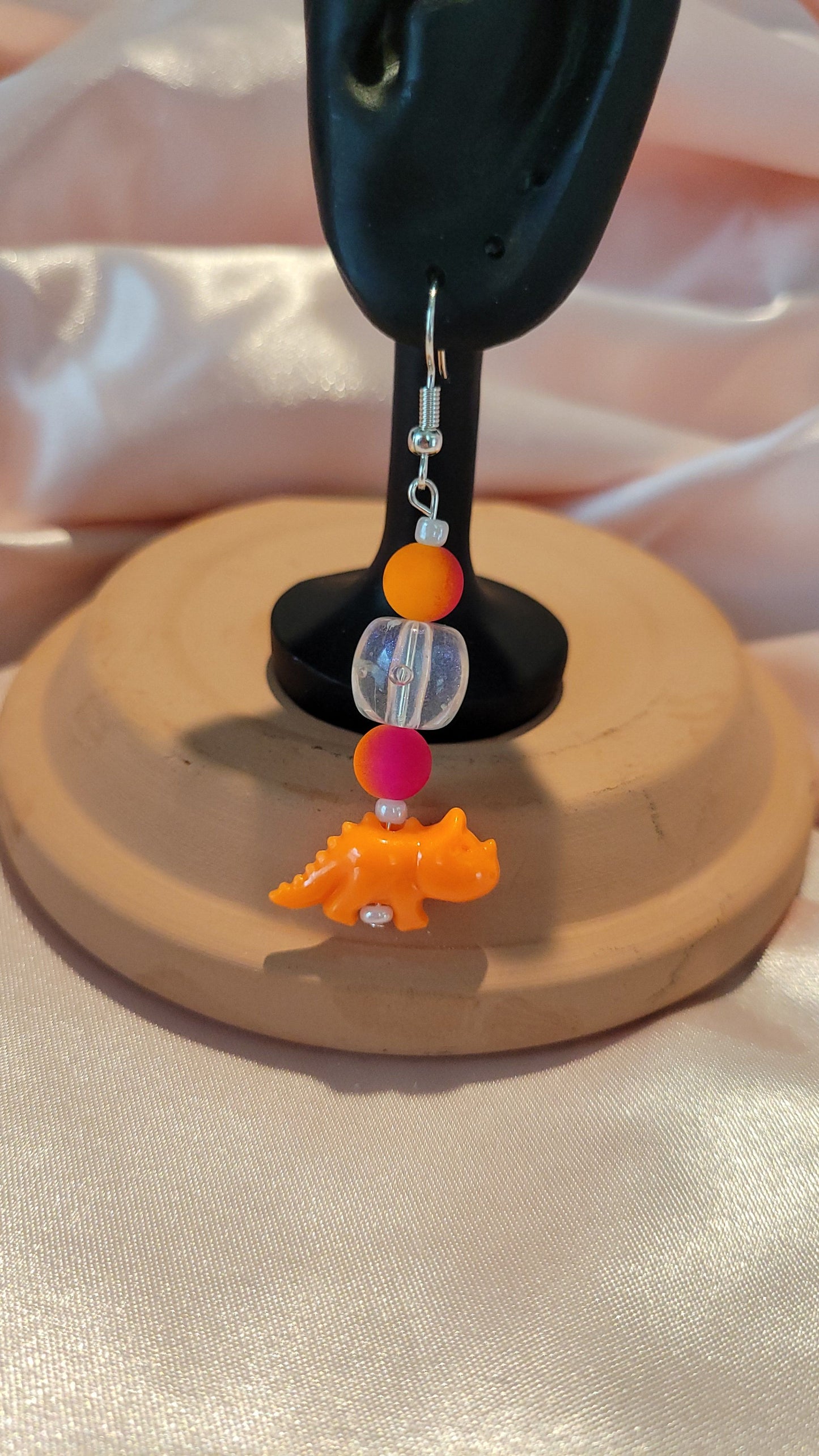Neon Dino Beaded Dangle Earrings by When The Sun Doth Sleep