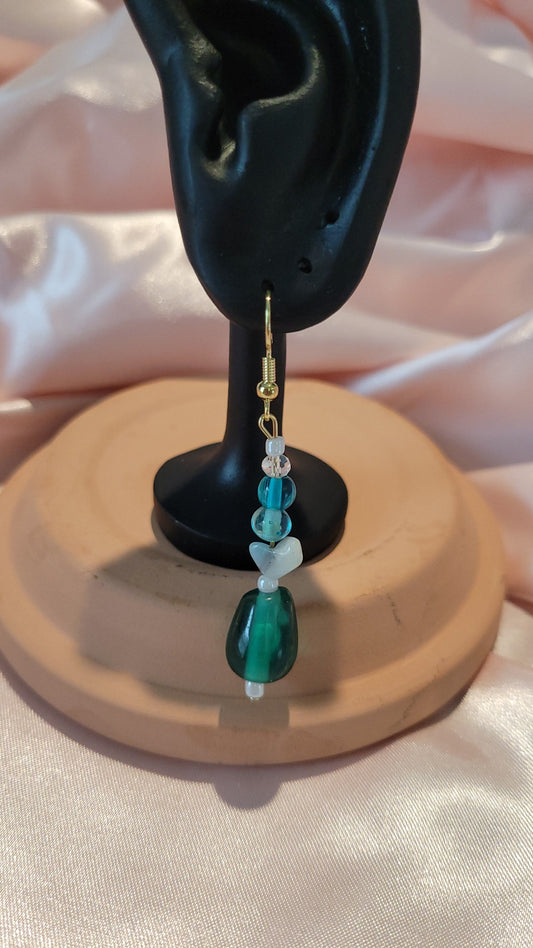 Pink & Blue Beaded Dangle Earrings (Gold) by When The Sun Doth Sleep