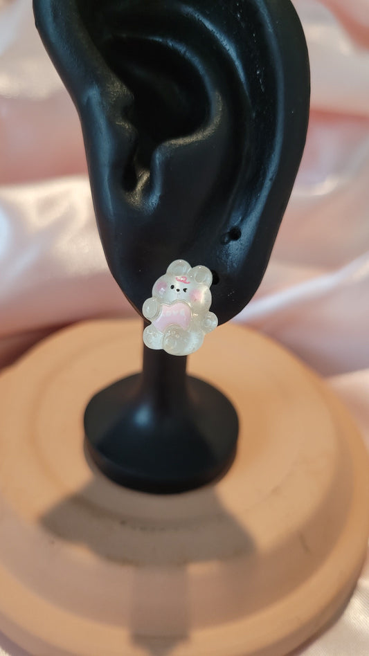 Bunny Holding Heart Stud Earrings by When The Sun Doth Sleep