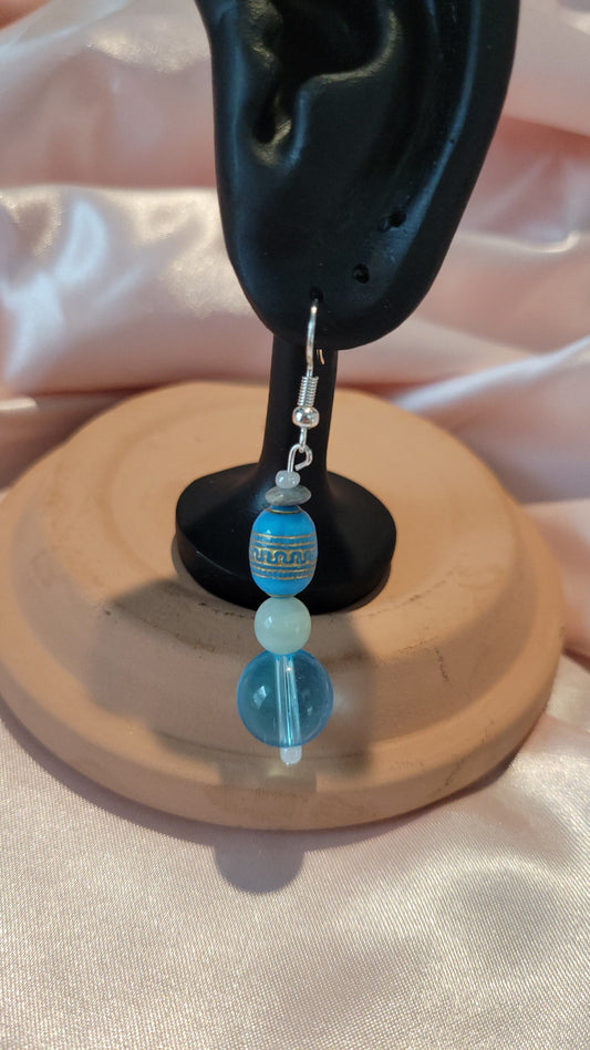 Blue & Green Beaded Dangle Earrings by When The Sun Doth Sleep