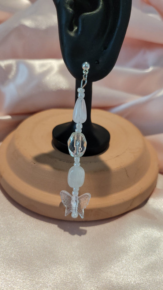 Clear & Pink Butterfly Dangle Earrings by When The Sun Doth Sleep