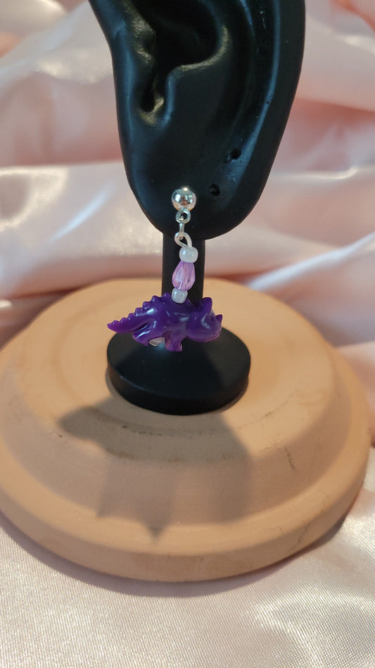 Purple Triceratops Dangle Earrings by When The Sun Doth Sleep