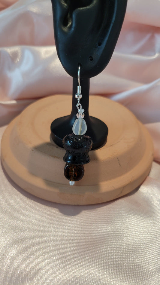 Black & Orange Beaded Dangle Earrings by When The Sun Doth Sleep