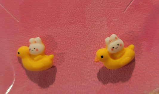 Bunny on Duck Studded Earrings by When The Sun Doth Sleep