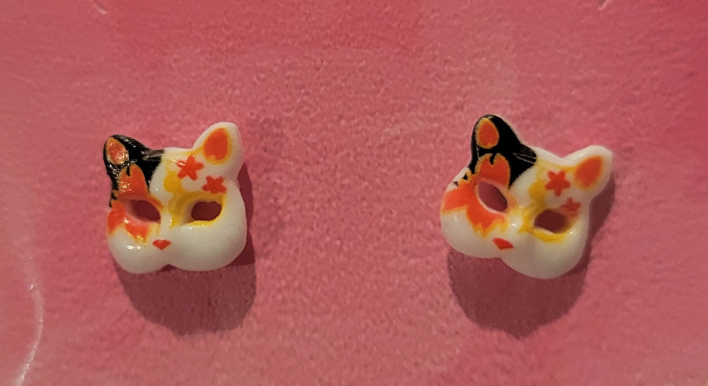 Cat Mask Studded Earrings by When The Sun Doth Sleep