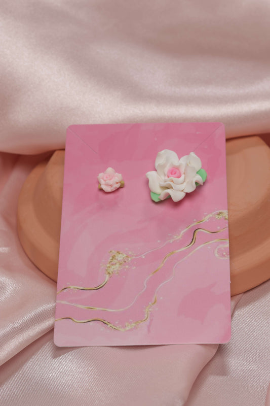 White and Light Pink Studded Earrings by When The Sun Doth Sleep